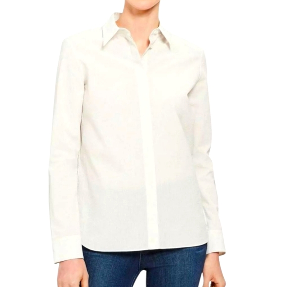 Theory Classic Fitted White Button Down Shirt Cotton Stretch Luxury Designer 4 - Picture 1 of 10